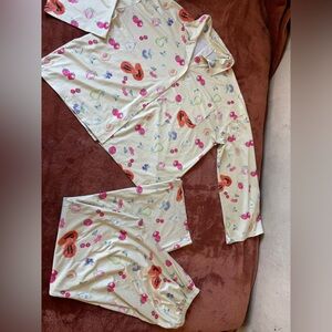 Cute Fruit Print Pajama Set – Button-Up Top & Pants